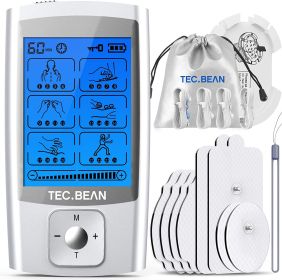 TEC.BEAN 24 Modes TENS Unit Muscle Stimulator;  Rechargeable TENS Machine with 8 Electrode Pads (American Gel);  Electric Pulse Massager for Pain