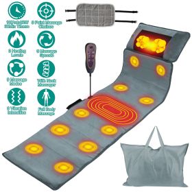 Full Body Electric Massage Mat with Heat Vibration Massage Pad Cushion Back Massage Mattress Chair Pad with Neck Massage Pillow with 10 Vibration (Color: Grey)