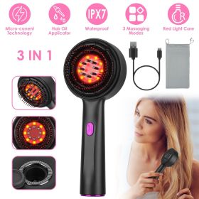 3 In 1 Red Light Scalp Massager Brush Cordless Hair Oil Applicator Massage Comb with 3 Modes Rechargeable IPX7 Waterproof (Color: Black)